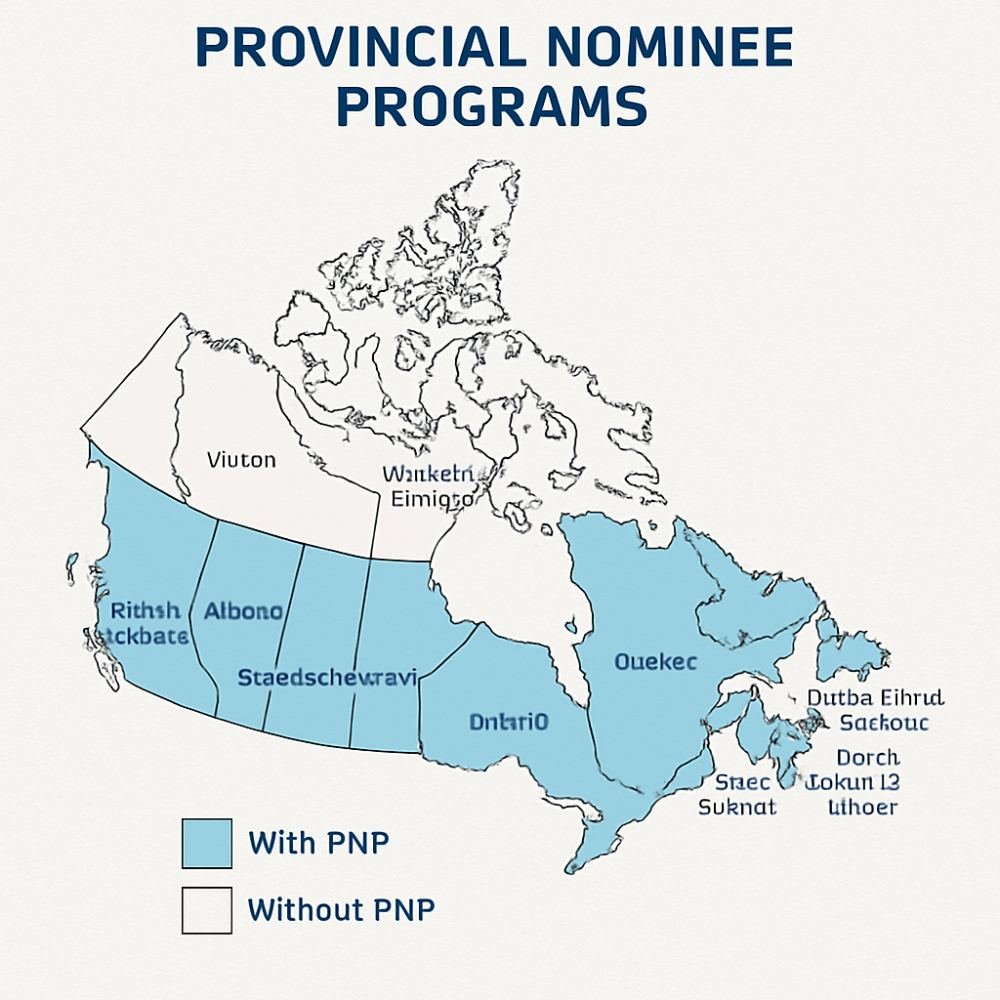 Map of Canadian provinces with Provincial Nominee Programs