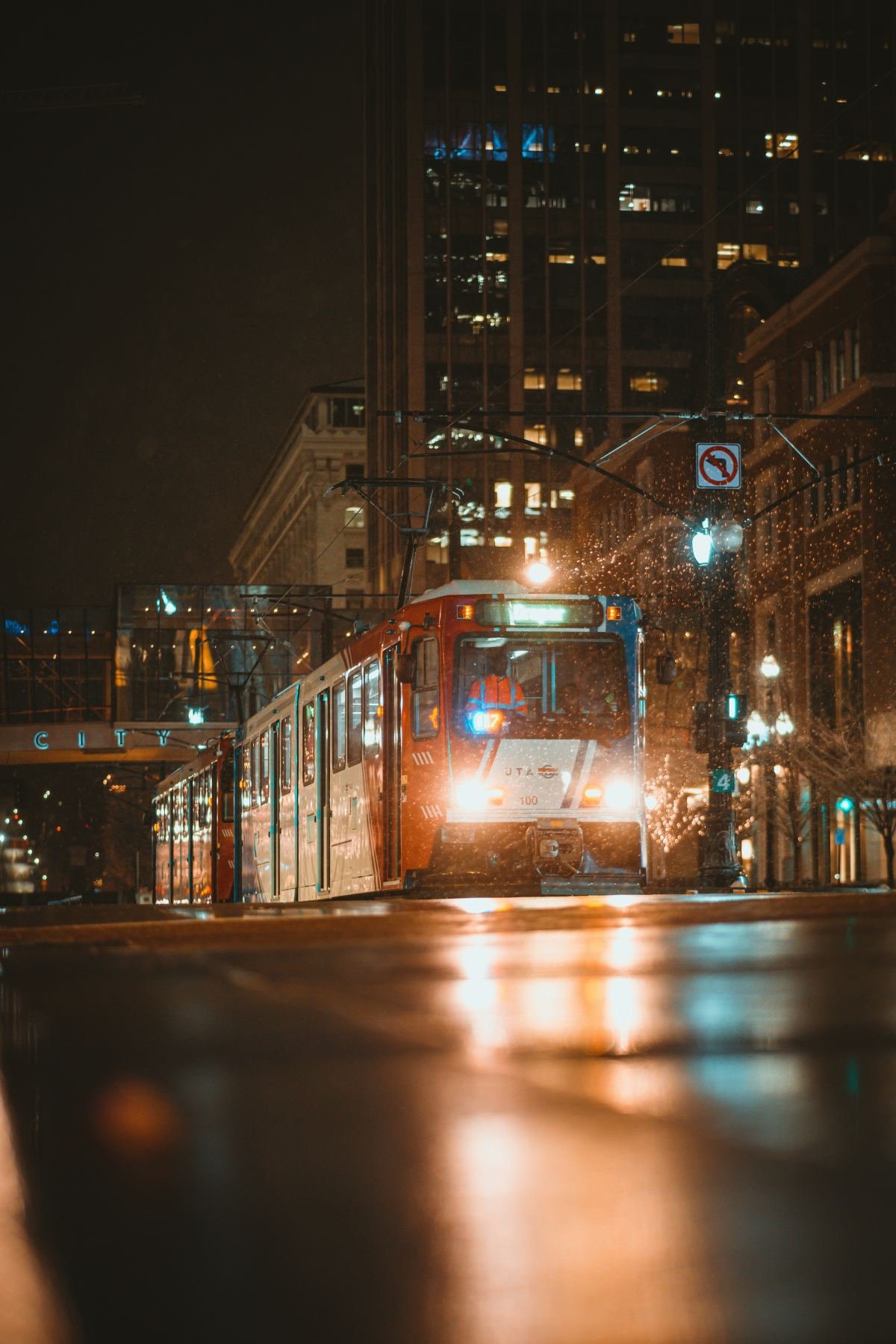 Bus and train in a Canadian city