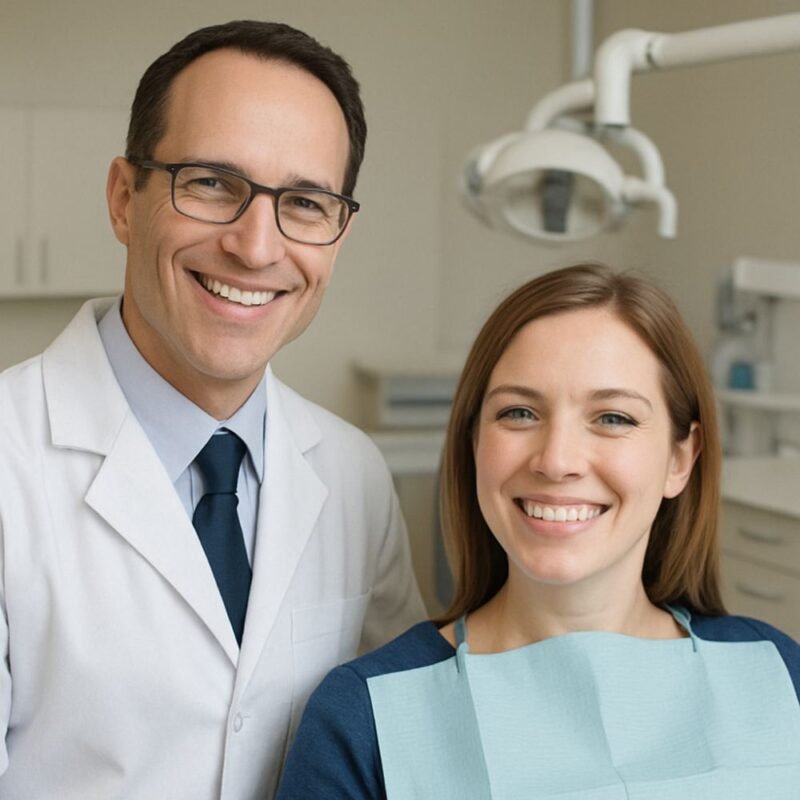 Smiling dentist with patient