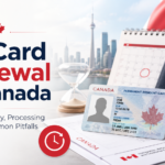 PR card renewal in Canada with passport, calendar, immigration documents, and processing time reminder for permanent residents