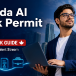 Professional blog cover image for Canada AI Work Permit 2026 showing an AI tech worker, Canadian flag, Toronto skyline, and Global Talent Stream fast-track guide theme.