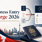 Professional blog cover for Express Entry Merge 2026 showing FSW, CEC, and FST pathways merging into Canada’s proposed Federal High-Skilled Class.