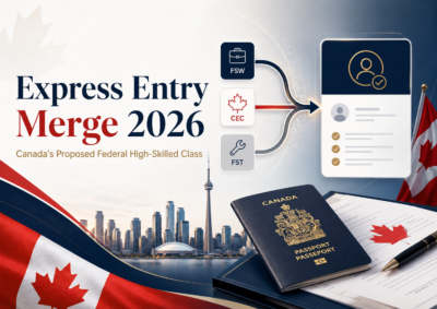 Canadianow - Latest News, Immigration Updates, Jobs &Amp; Lifestyle In Canada! 1 Professional blog cover for Express Entry Merge 2026 showing FSW, CEC, and FST pathways merging into Canada’s proposed Federal High-Skilled Class.