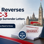 IRCC Bill C-3 citizenship surrender letters reversed with Canadian passport, citizenship documents, and surrender order marked reversed.