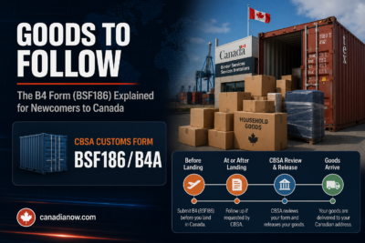 Canada customs B4 form BSF186 for goods to follow, letting newcomers import personal belongings shipped after landing duty-free and tax-free