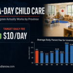 Canada's $10-a-day child care program rollout and provincial fee differences, including Ontario's $12 per day target