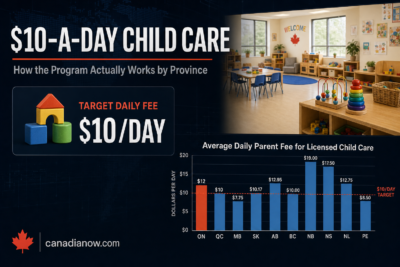 Canada's $10-a-day child care program rollout and provincial fee differences, including Ontario's $12 per day target