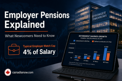 Canadianow - Latest News, Immigration Updates, Jobs &Amp; Lifestyle In Canada! 5 Employer pension plans in Canada explained for newcomers, highlighting a typical 4 percent employer matching contribution