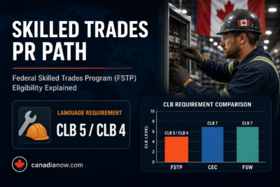 Federal Skilled Trades Program eligibility for Canadian permanent residence showing lower CLB 5 and CLB 4 language requirements for tradespeople