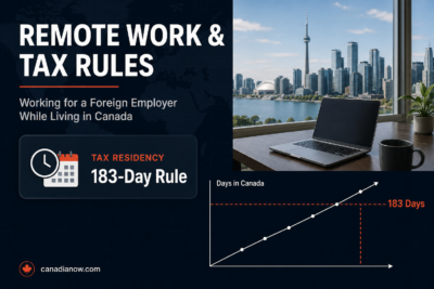 Explanation of Canada's 183 day tax residency threshold for visitors who keep working remotely for a foreign employer
