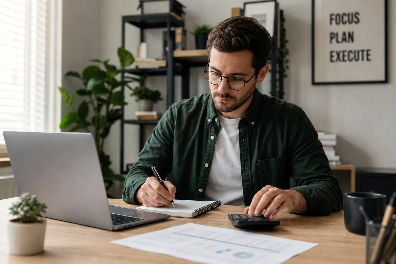 Self-employed freelancer calculating CPP contributions and taxes in Canada