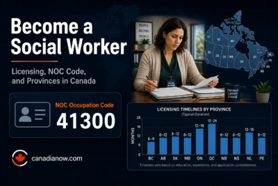Canadianow - Latest News, Immigration Updates, Jobs &Amp; Lifestyle In Canada! 2 How to become a licensed social worker in Canada infographic showing NOC code 41300