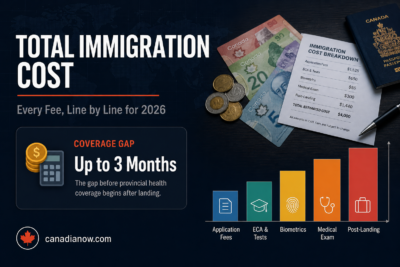 Breakdown of every real cost category for immigrating to Canada in 2026, including the up to three month gap before provincial health coverage begins
