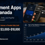 Bloomberg-style banner comparing Venmo, Zelle, and PayPal availability in Canada with Interac e-Transfer daily limit stat