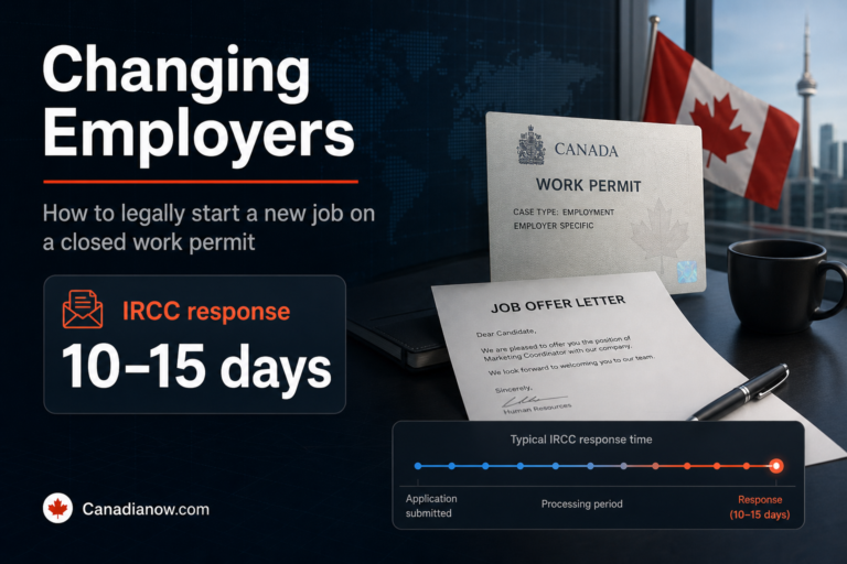 A Canadian work permit holder changing employers can request early authorization from IRCC and may be able to start the new job after about 10 to 15 days while the new permit is processed.