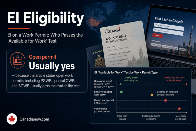 An EI eligibility guide for work permit holders in Canada, explaining when open and employer-specific permits can meet the available-for-work test.