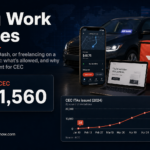 A Canadian newcomer’s gig work and immigration rules, showing Uber, DoorDash, freelancing, CEC eligibility, and tax obligations on different work permits.