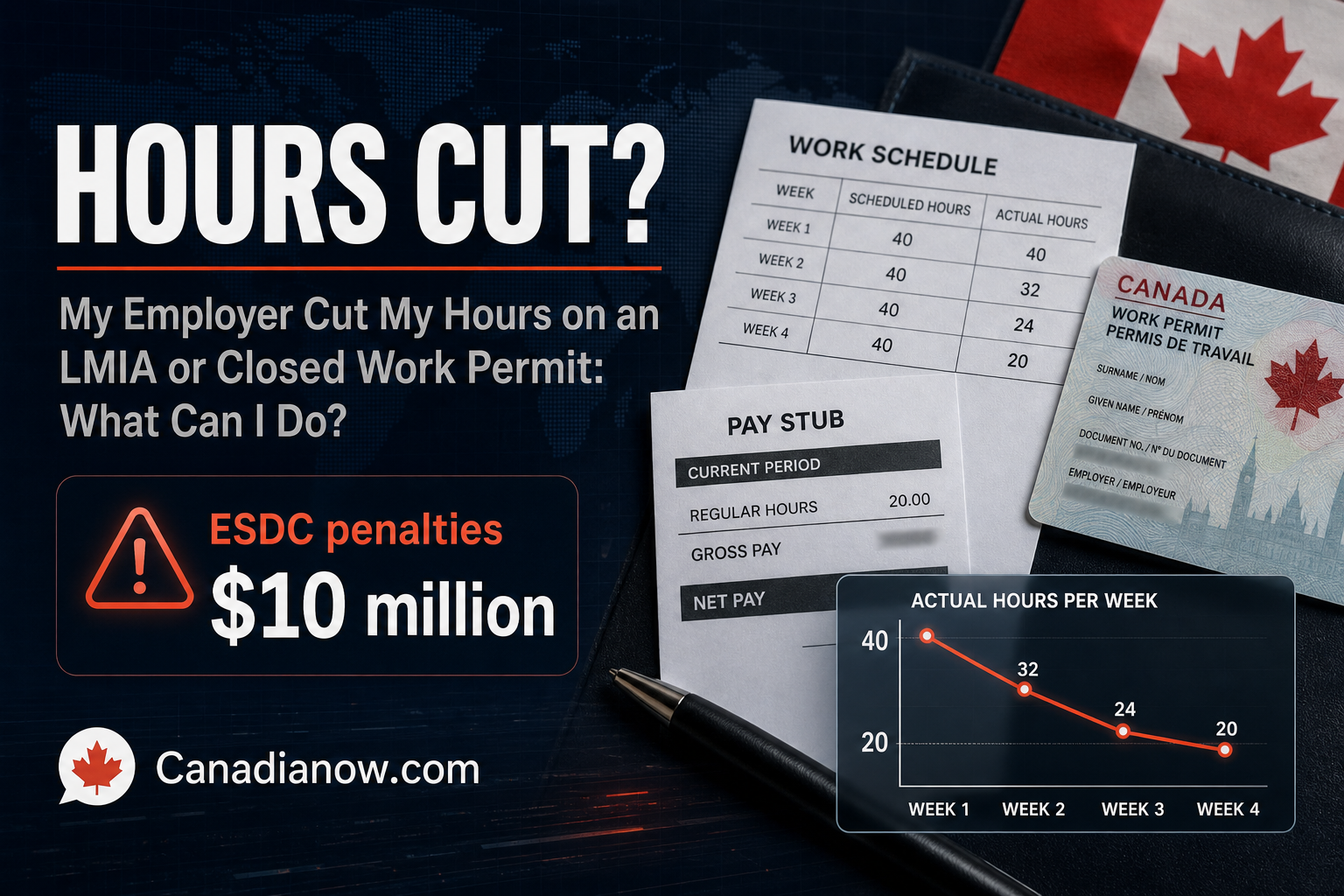 An employee-focused guide about reduced hours on an LMIA or closed work permit, explaining worker rights, reporting options, and possible remedies in Canada.