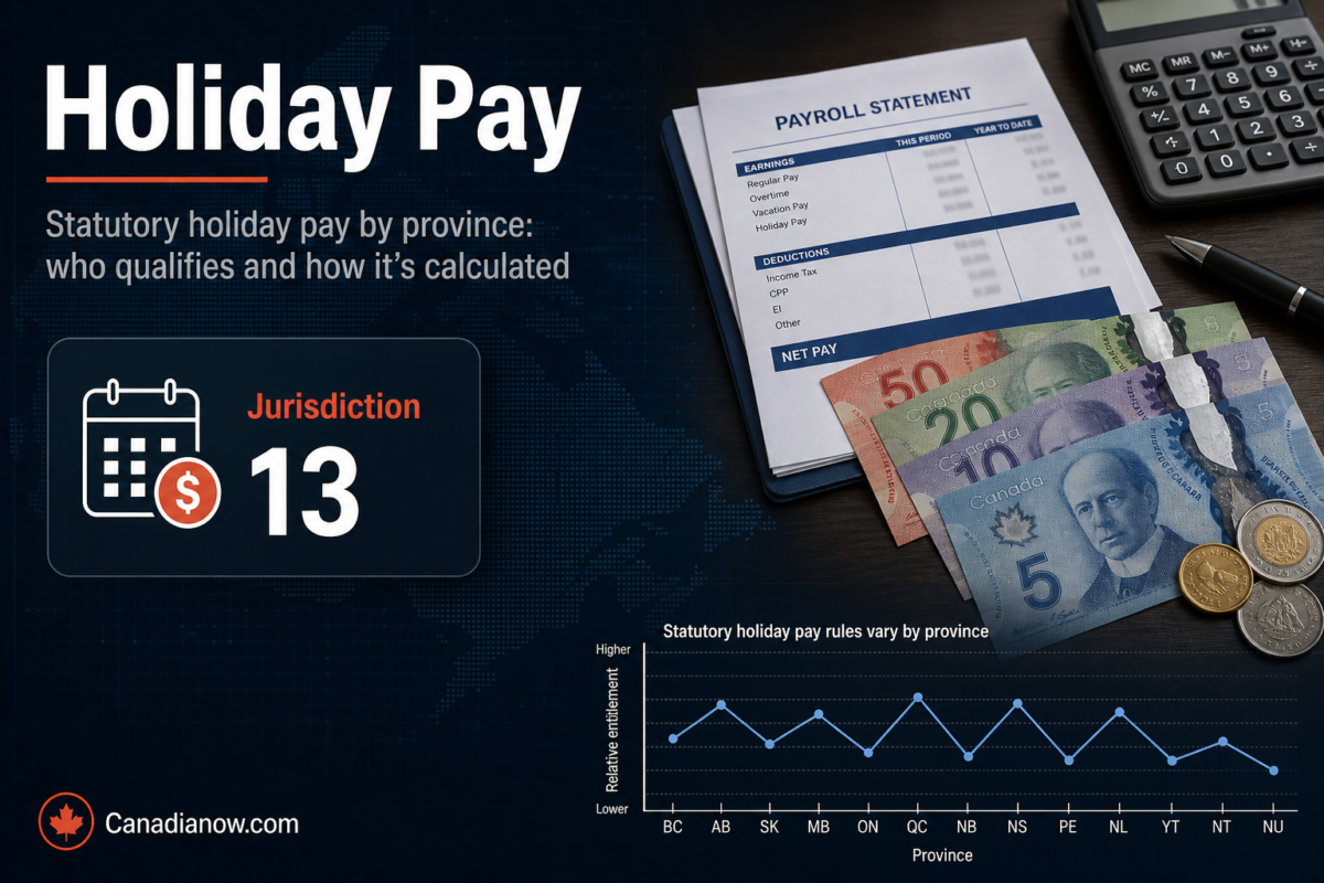 Holiday pay eligibility and calculation rules vary by Canadian province, with different qualifying requirements and wage formulas across jurisdictions.