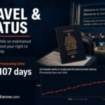 An article illustration about travelling while on maintained status in Canada, explaining how leaving the country can end the right to work or study while a permit extension is still pending.
